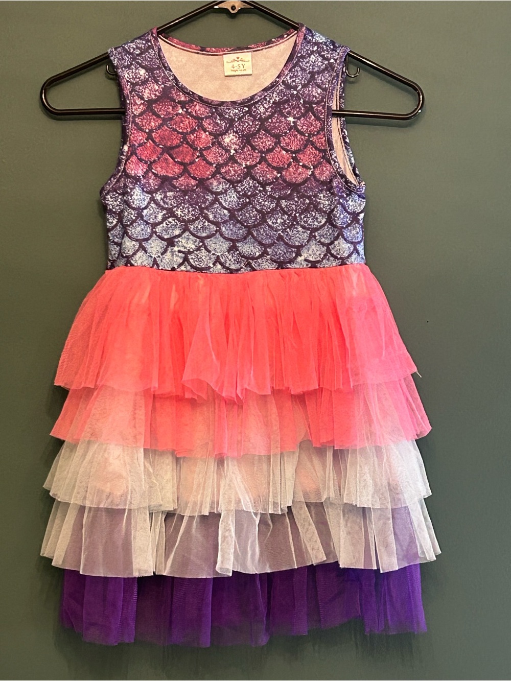 Vikita Girls Sleeveless Mermaid Scale Tulle Tiered Dress - Size 4-5Y